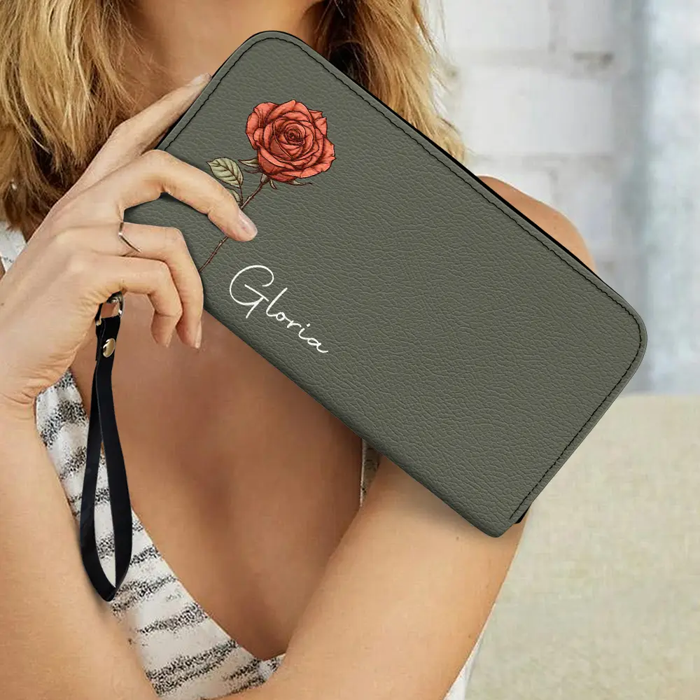 Birth Month Flowers Bloom Where You're Planted - Personalized Leather Long Wallet - Image 3