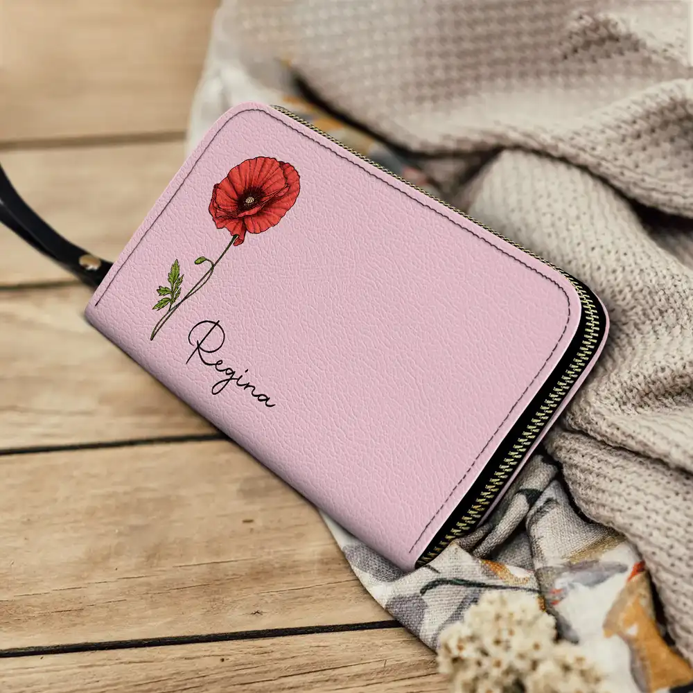 Birth Month Flowers Bloom Where You're Planted - Personalized Leather Long Wallet - Image 4
