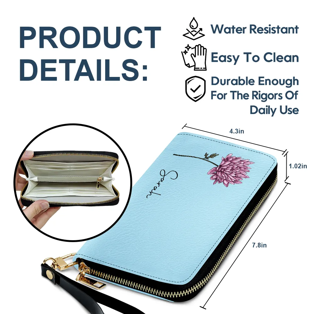 Birth Month Flowers Bloom Where You're Planted - Personalized Leather Long Wallet - Image 6