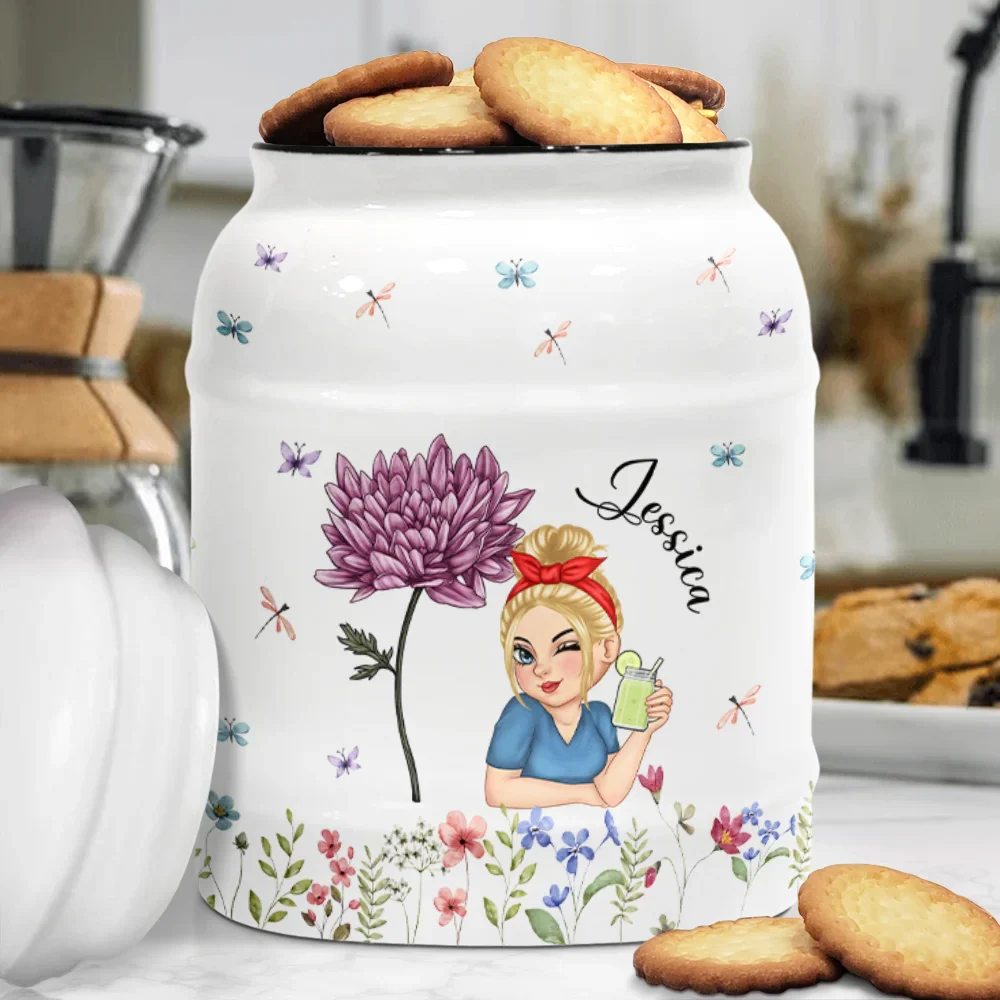 Birth Month Flowers Bloom Where You're Planted Women - Personalized Cookie Jar - Image 3
