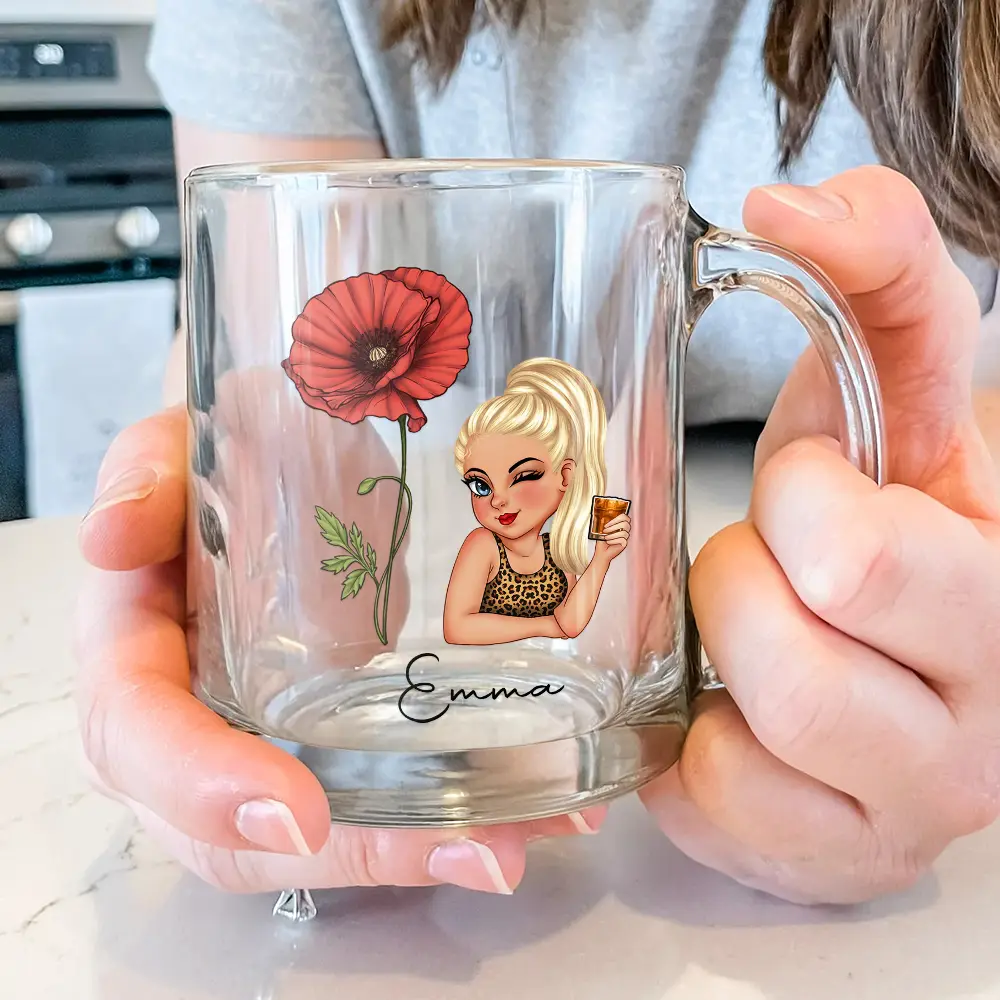 Birth Month Flowers Bloom Where You're Planted Women - Personalized Glass Mug - Image 3