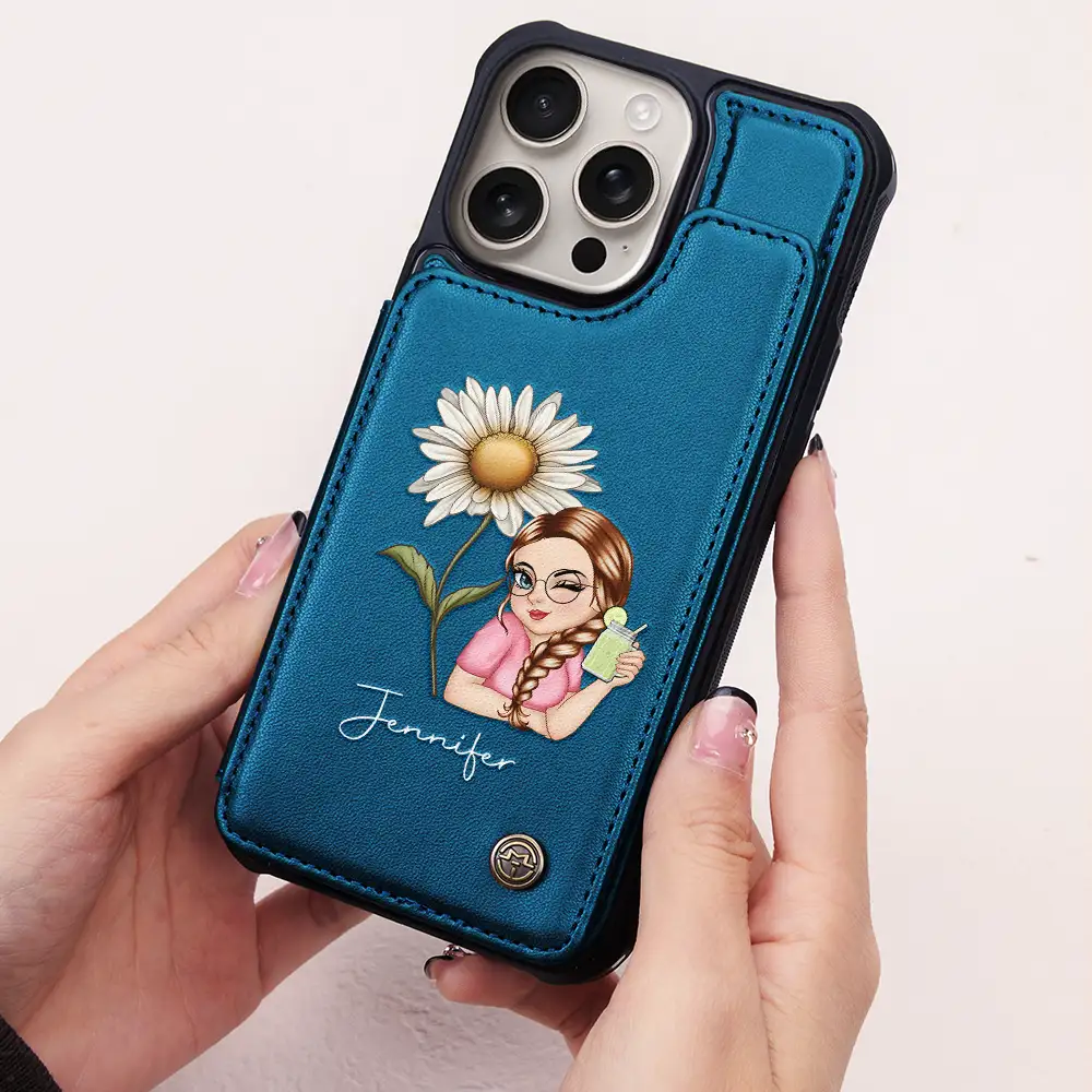 Birth Month Flowers Bloom Where You're Planted Women - Personalized Leather Flip Wallet Phone Case - Image 2