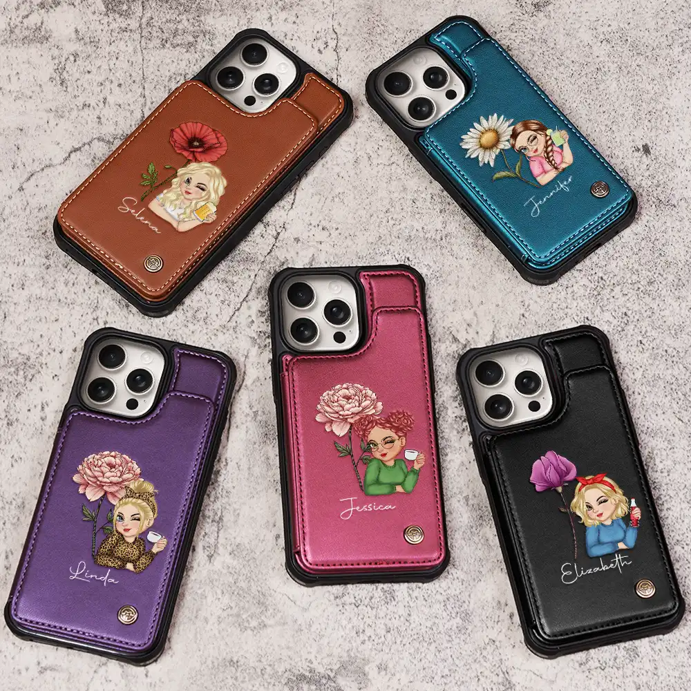 Birth Month Flowers Bloom Where You're Planted Women - Personalized Leather Flip Wallet Phone Case - Image 3