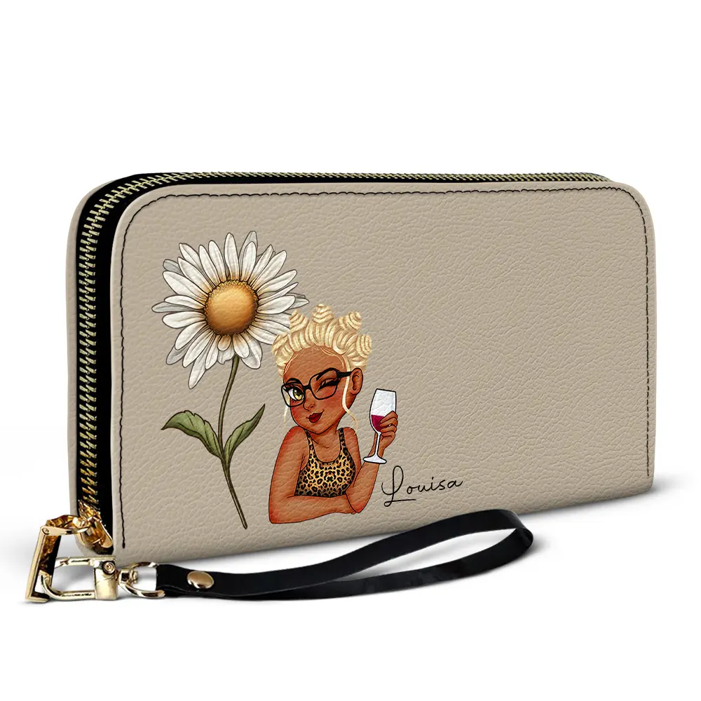 Birth Month Flowers Bloom Where You're Planted Women - Personalized Leather Long Wallet - Image 2