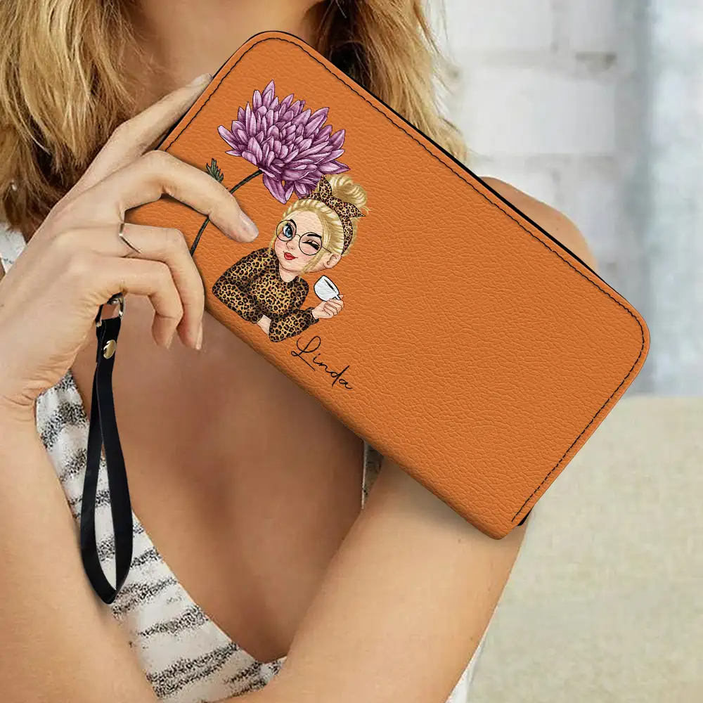 Birth Month Flowers Bloom Where You're Planted Women - Personalized Leather Long Wallet - Image 3