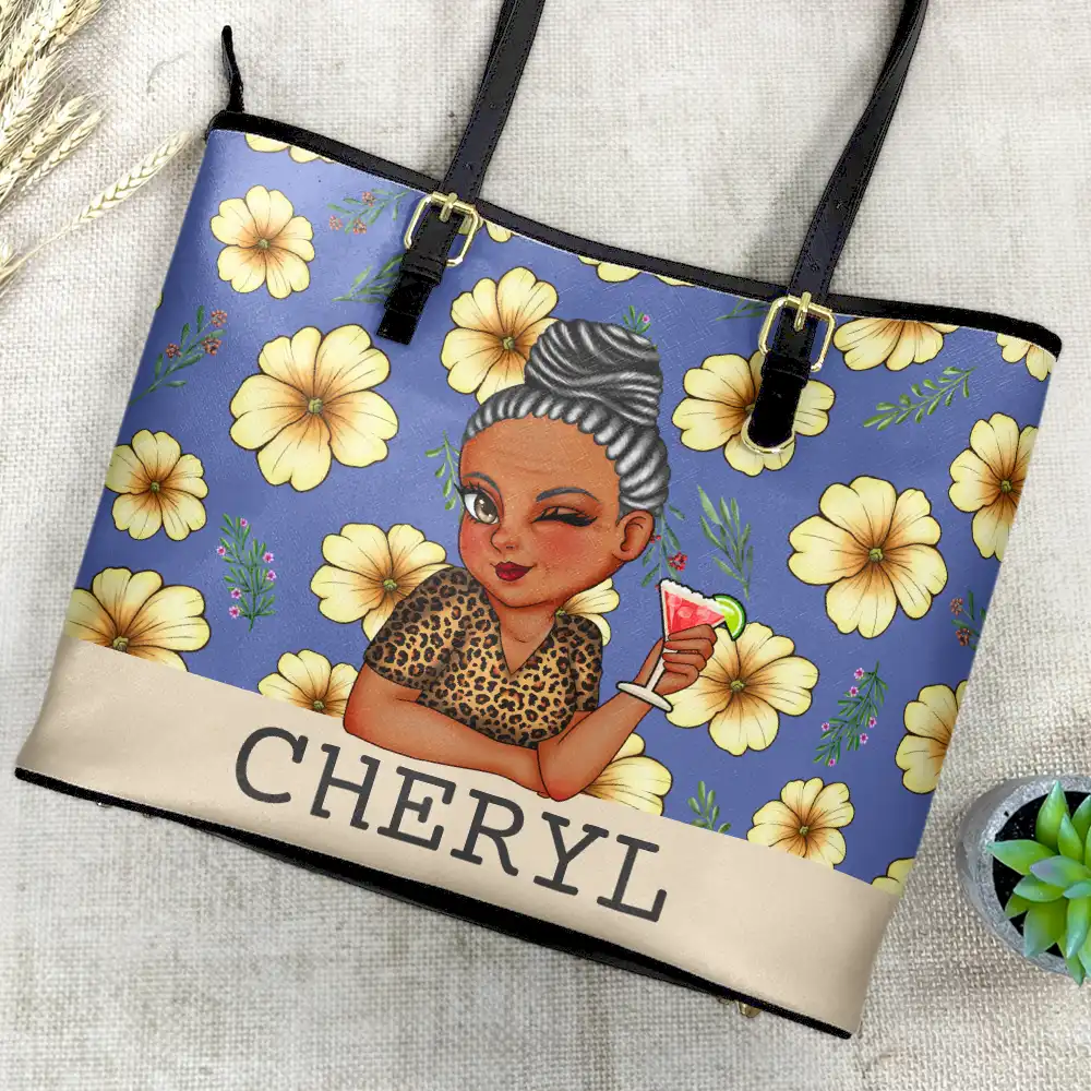Birth Month Flowers Bloom Where You're Planted Women - Personalized Leather Tote Bag - Image 4
