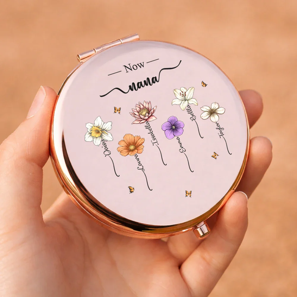 Birth Month Flowers First Mom Now Grandma - Personalized Compact Mirror - Image 5