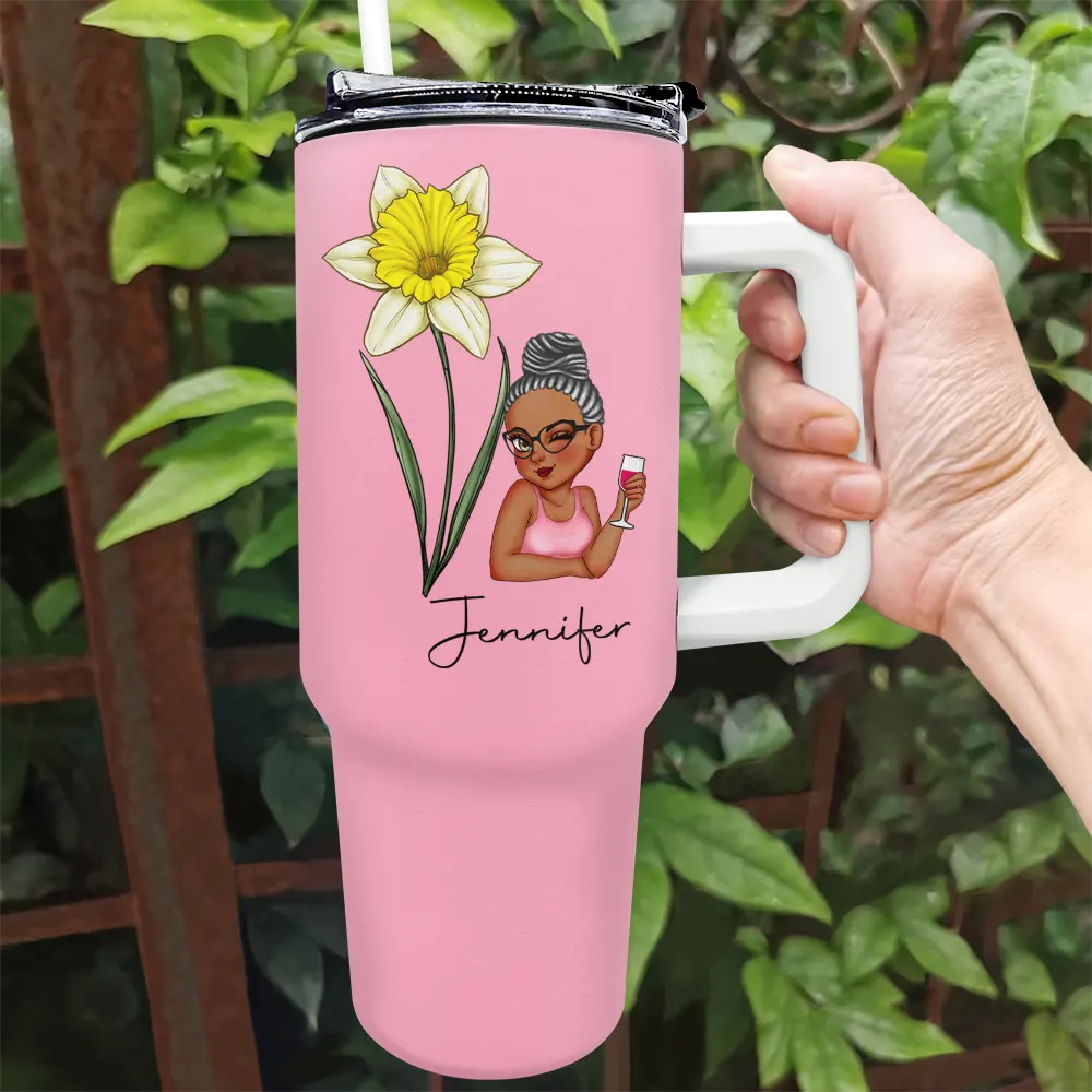 Birth Month Flowers Girl Bloom Where You're Planted - Personalized 40oz Tumbler With Straw - Image 2