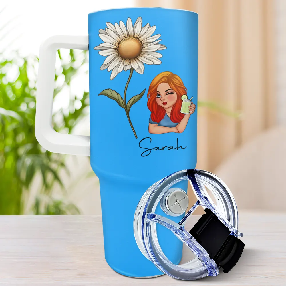 Birth Month Flowers Girl Bloom Where You're Planted - Personalized 40oz Tumbler With Straw - Image 3