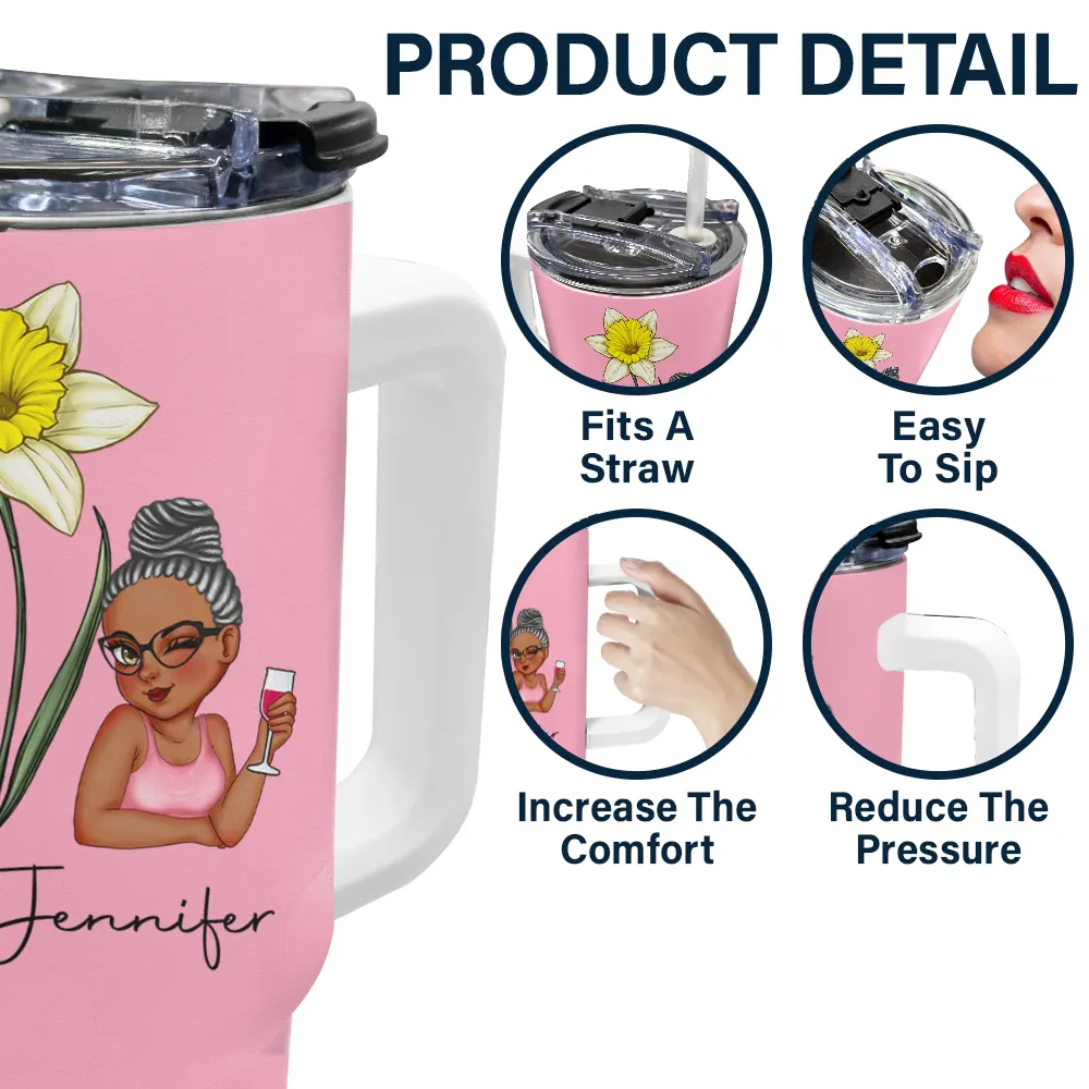 Birth Month Flowers Girl Bloom Where You're Planted - Personalized 40oz Tumbler With Straw - Image 5