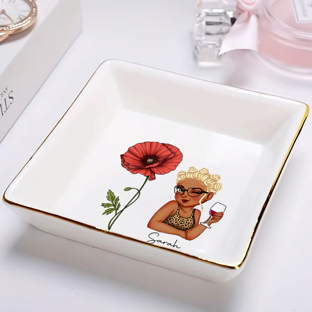 Birth Month Flowers Girl Bloom Where You're Planted - Personalized Ring Dish - Image 2