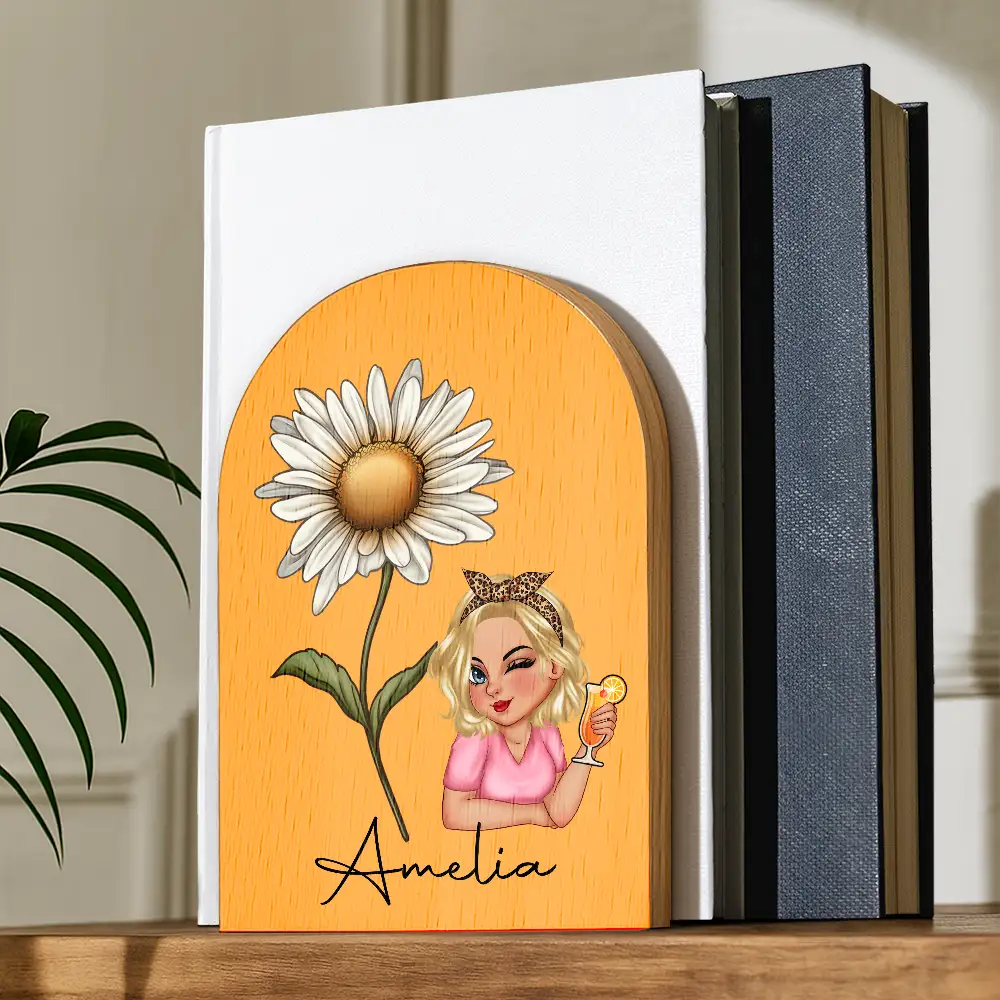 Birth Month Flowers Girl Bloom Where You're Planted - Personalized Wood Book Ends - Image 2