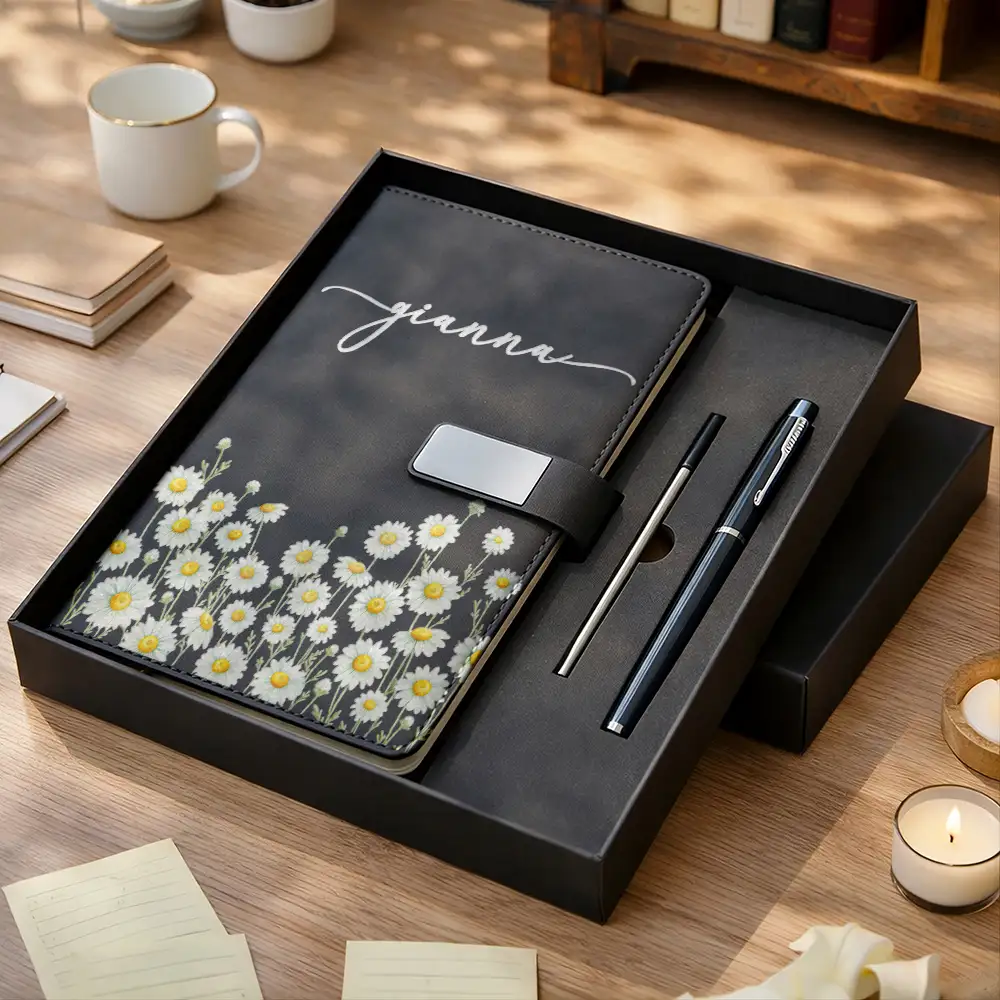 Birth Month Flowers In Bloom - Personalized Leather Notebook Set - Image 2