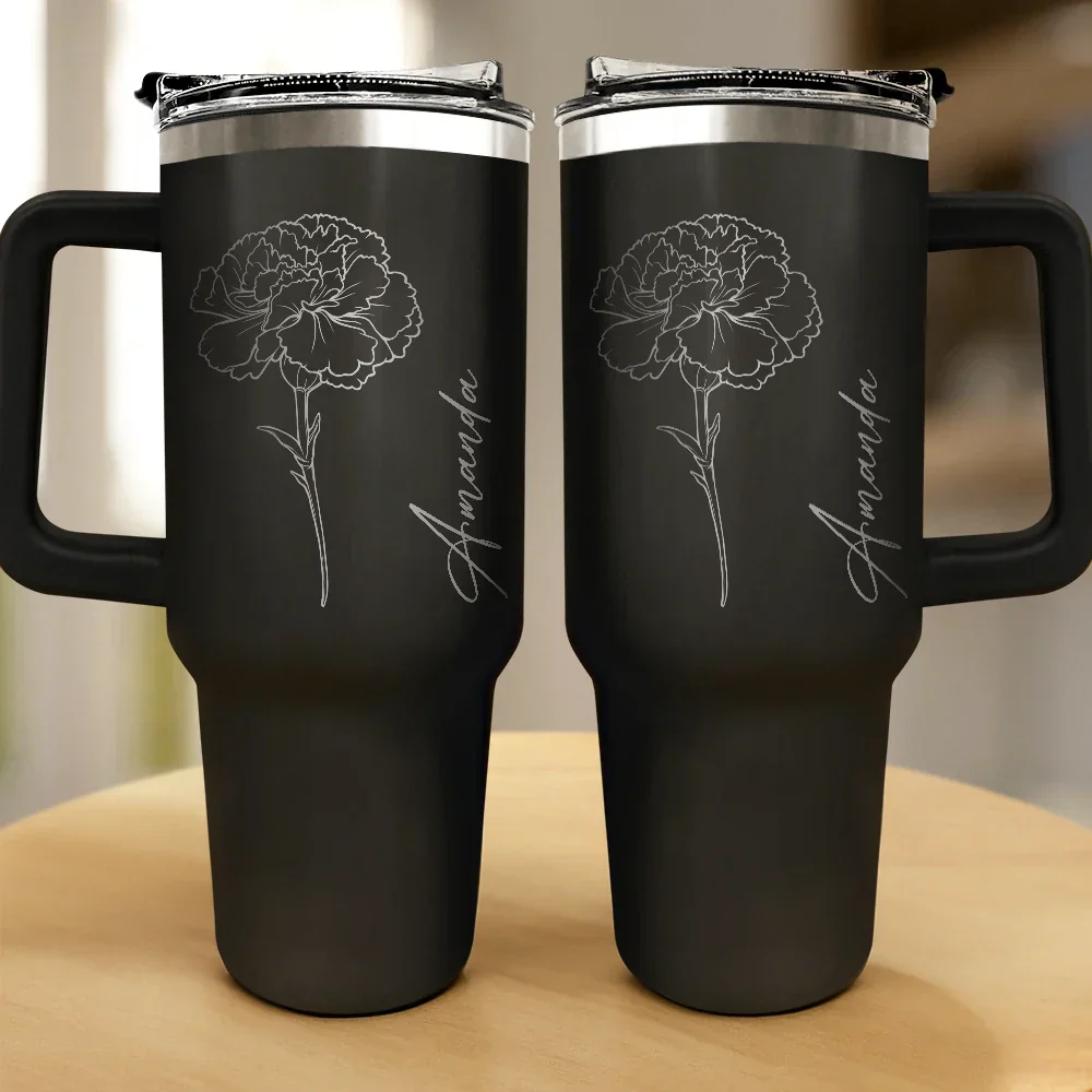 Birth Month Flowers & Names - Personalized Engraved 40oz Tumbler - Image 2