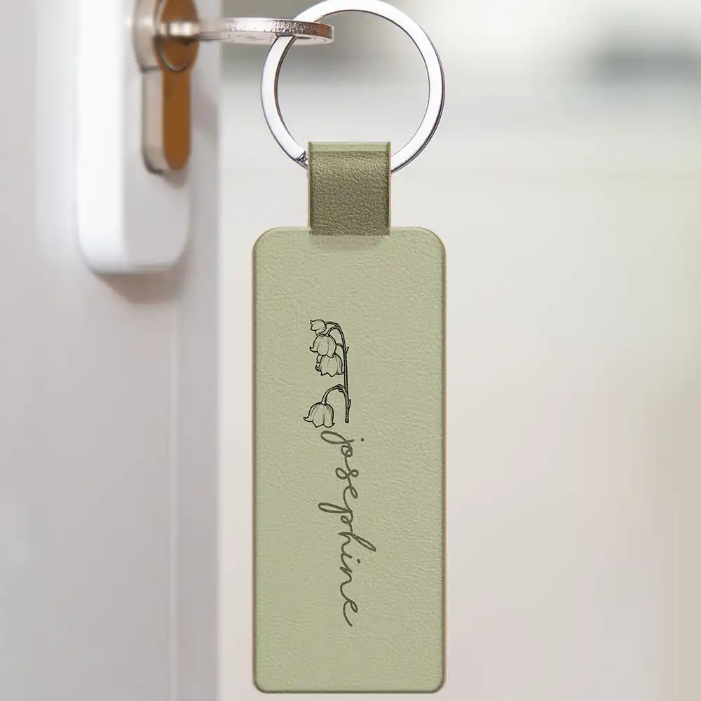 Birth Month Flowers Sketch Bloom Where You're Planted - Personalized Custom Shaped Leather Keychain - Image 2