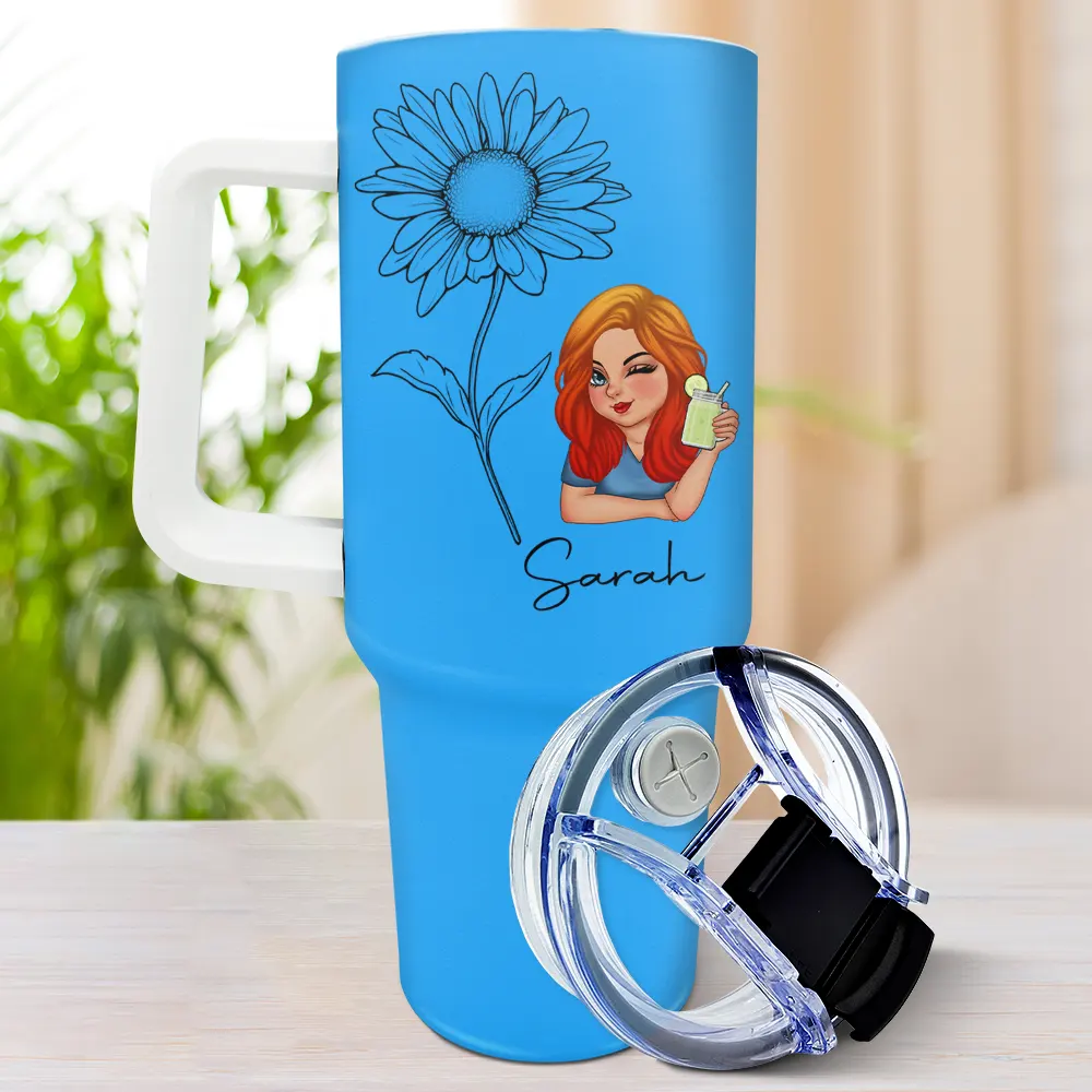 Birth Month Flowers Sketch Girl Bloom Where You're Planted - Personalized 40oz Tumbler With Straw - Image 3