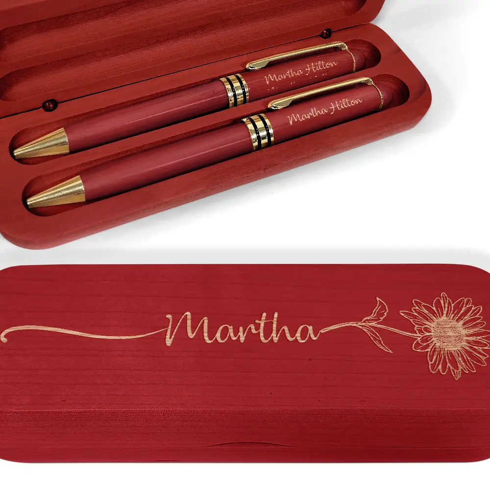 Birth Month Flowers Sketch Girl Bloom Where You're Planted - Personalized Wooden Pen Set - Image 4