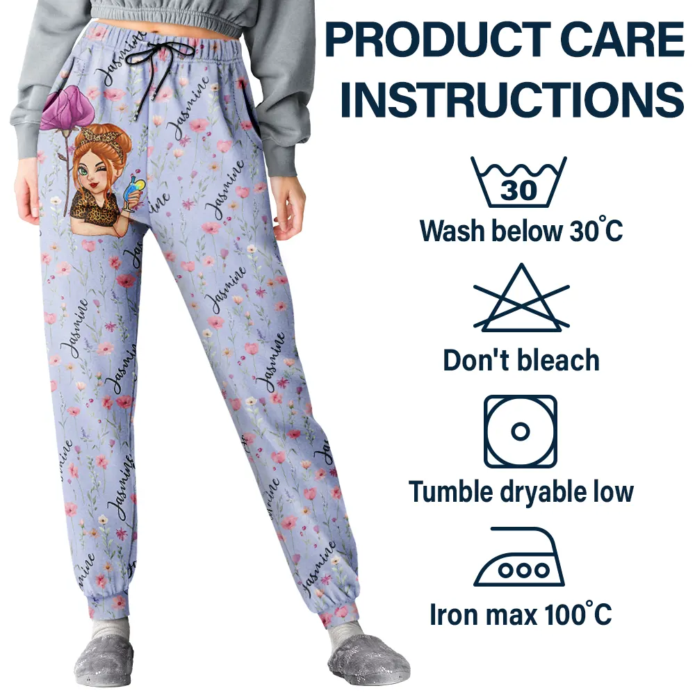 Birth Month Flowers Turban Woman - Personalized Pajama Pants - Image 3