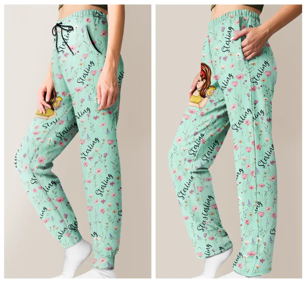 Birth Month Flowers Turban Woman - Personalized Pajama Pants - Image 4