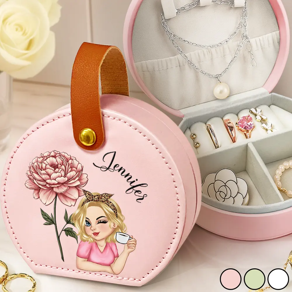 Birth Month Flowers Woman - Personalized Jewelry Box With Handle