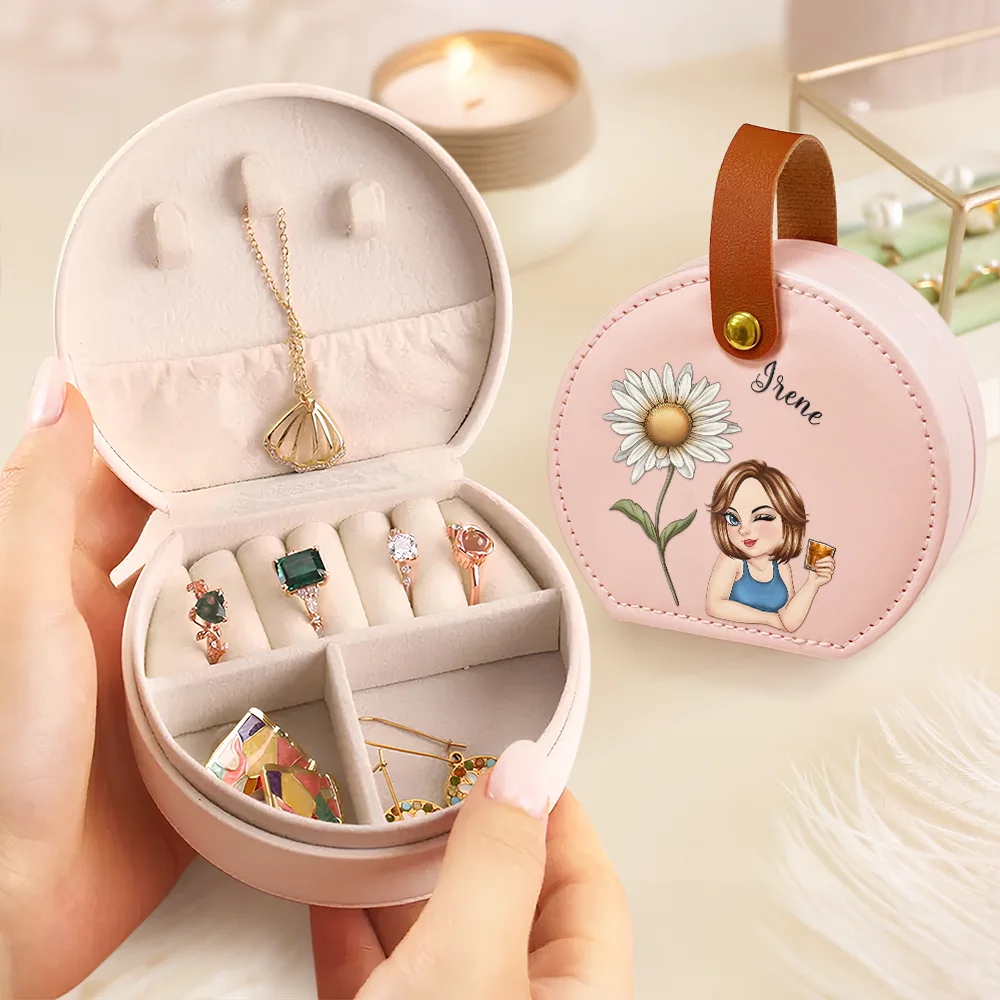 Birth Month Flowers Woman - Personalized Jewelry Box With Handle - Image 3