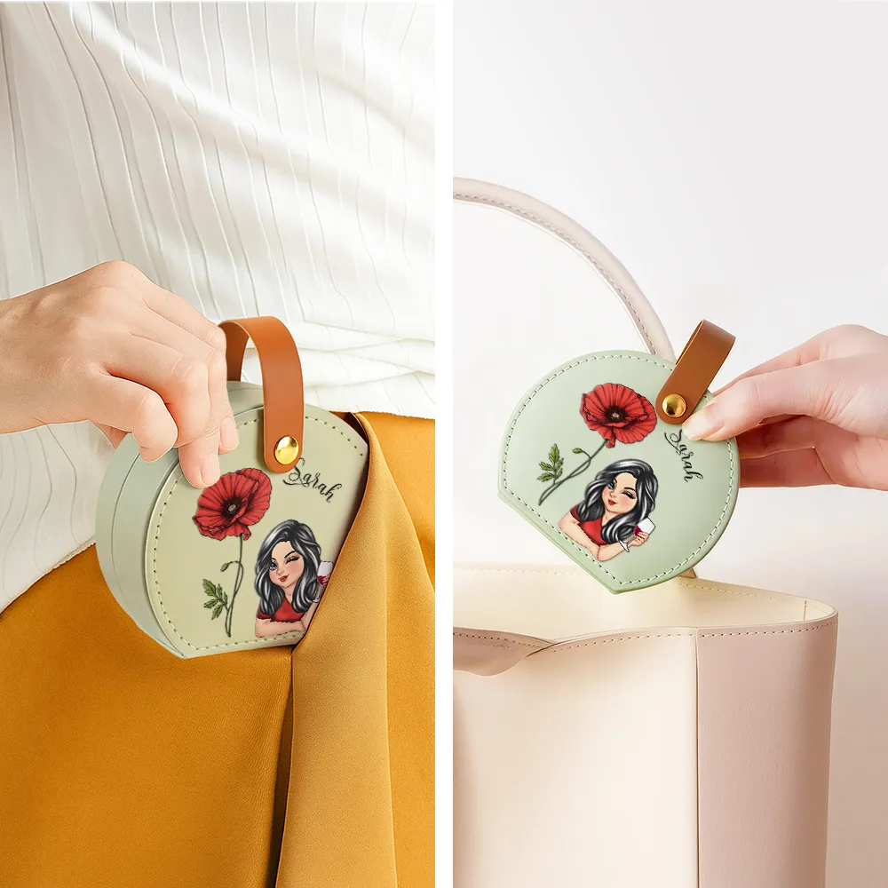 Birth Month Flowers Woman - Personalized Jewelry Box With Handle - Image 4