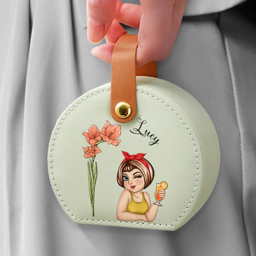 Birth Month Flowers Woman - Personalized Jewelry Box With Handle - Image 5