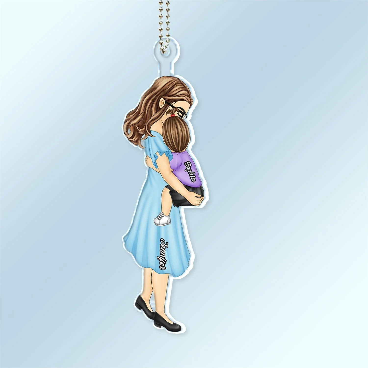 Birthday, Loving Gift For Mom, Dad, Grandma, Grandpa - Chibi Carry Child - Personalized Acrylic Car Hanger - Image 2