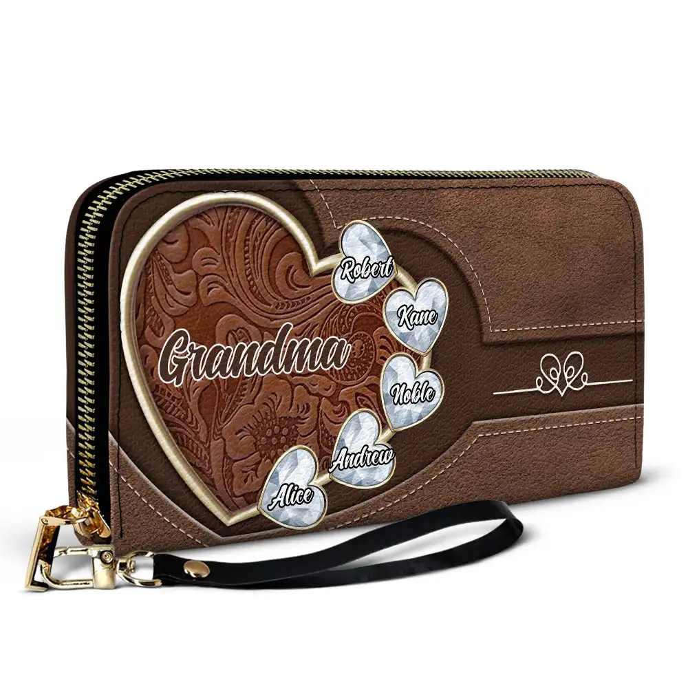 Birthstone Grandma And Mom's Precious Gems - Personalized Leather Long Wallet - Image 2