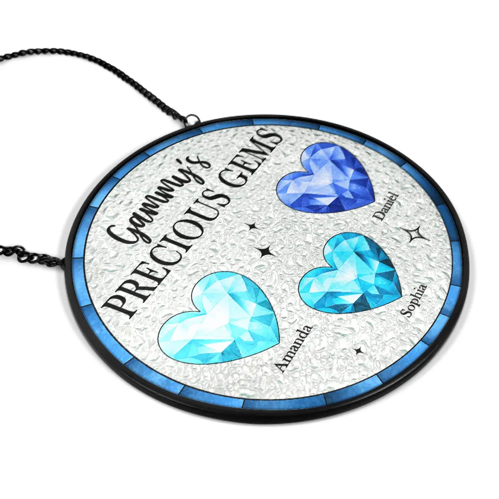 Birthstone Grandma's Precious Gem - Personalized Stained Glass Window Hanging Suncatcher - Image 2