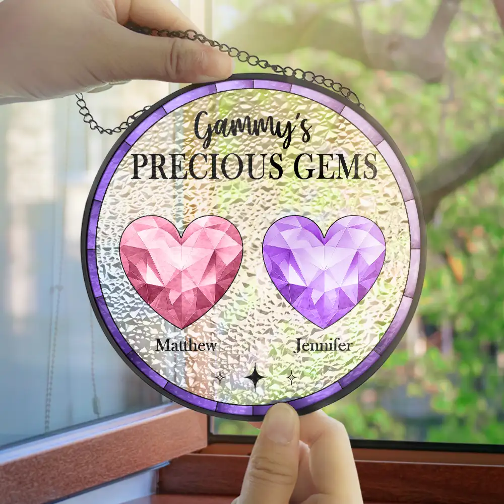 Birthstone Grandma's Precious Gem - Personalized Stained Glass Window Hanging Suncatcher - Image 4