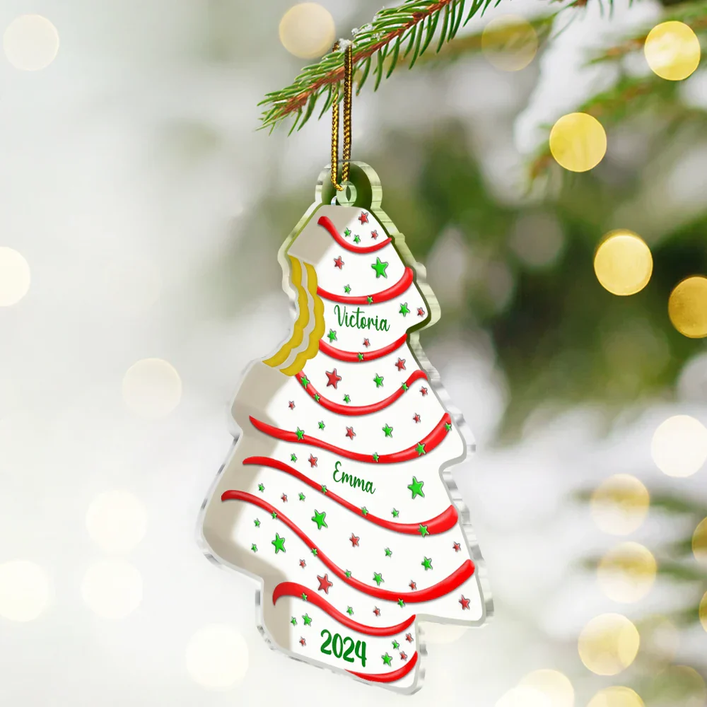 Bitten Christmas Tree Cake For Family With Kid Baby Name - Personalized Custom Shaped Acrylic Ornament - Image 2