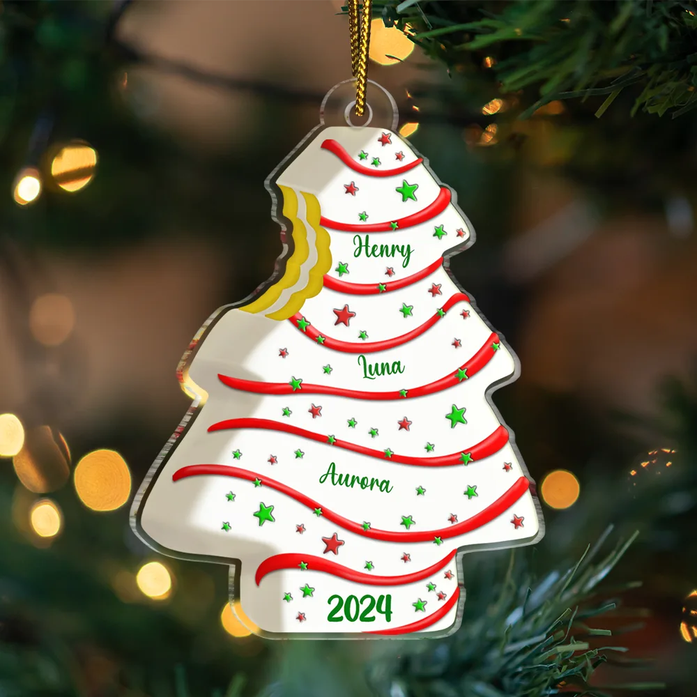 Bitten Christmas Tree Cake For Family With Kid Baby Name - Personalized Custom Shaped Acrylic Ornament - Image 3