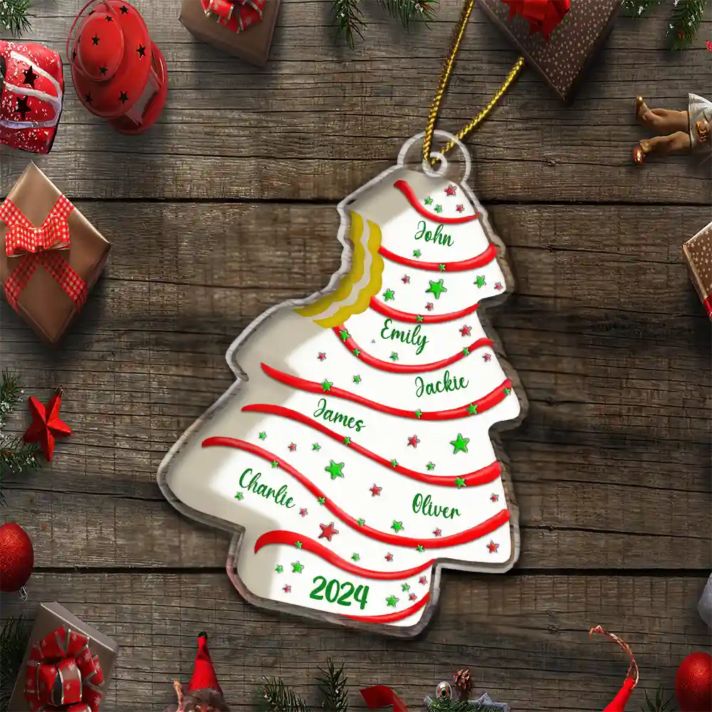 Bitten Christmas Tree Cake For Family With Kid Baby Name - Personalized Custom Shaped Acrylic Ornament - Image 5