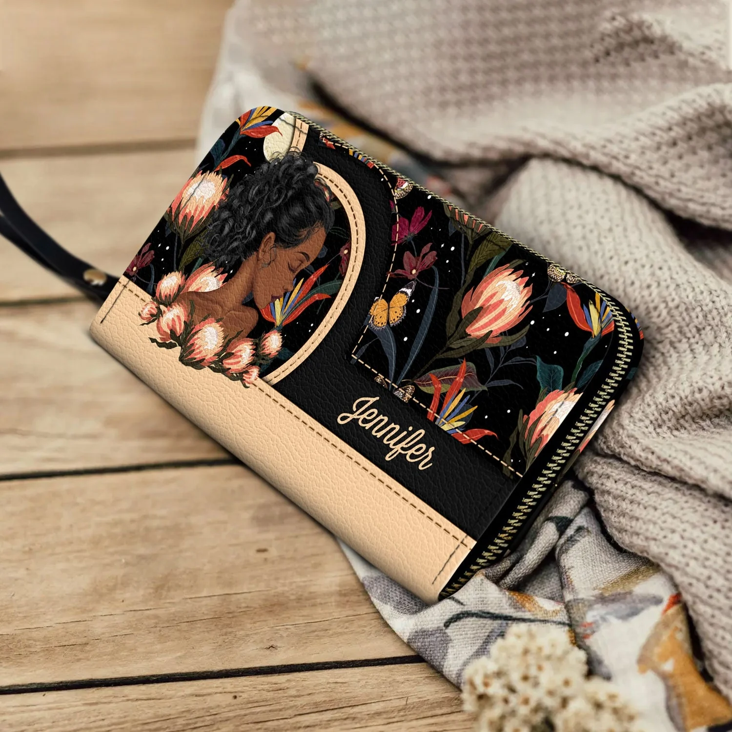 Black Mom - Gift For Mother, Mama, Mommy - Personalized Leather Long Wallet - Image 4