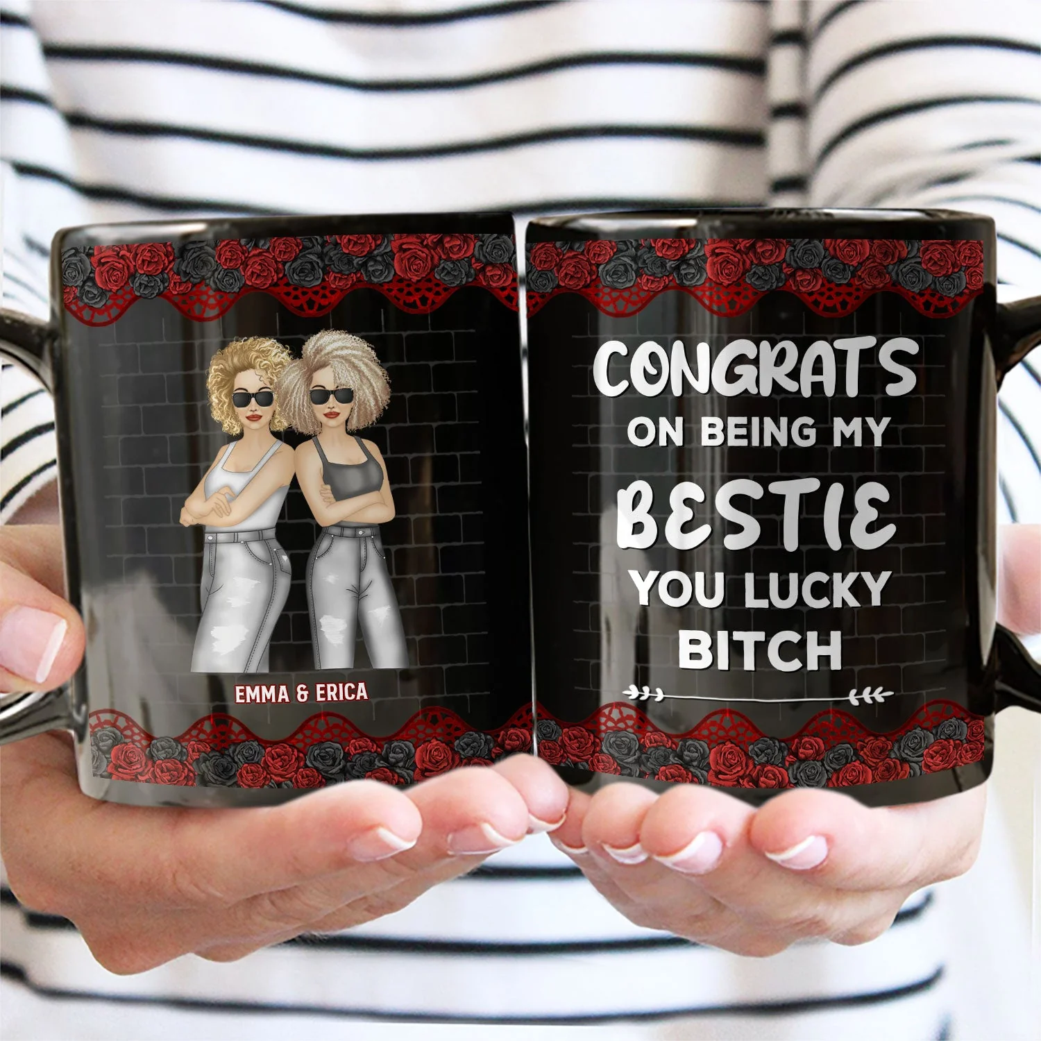 Black Rose Fashion Congrats On Being My Bestie - Gift For Bestie - Personalized Black Mug - Image 2