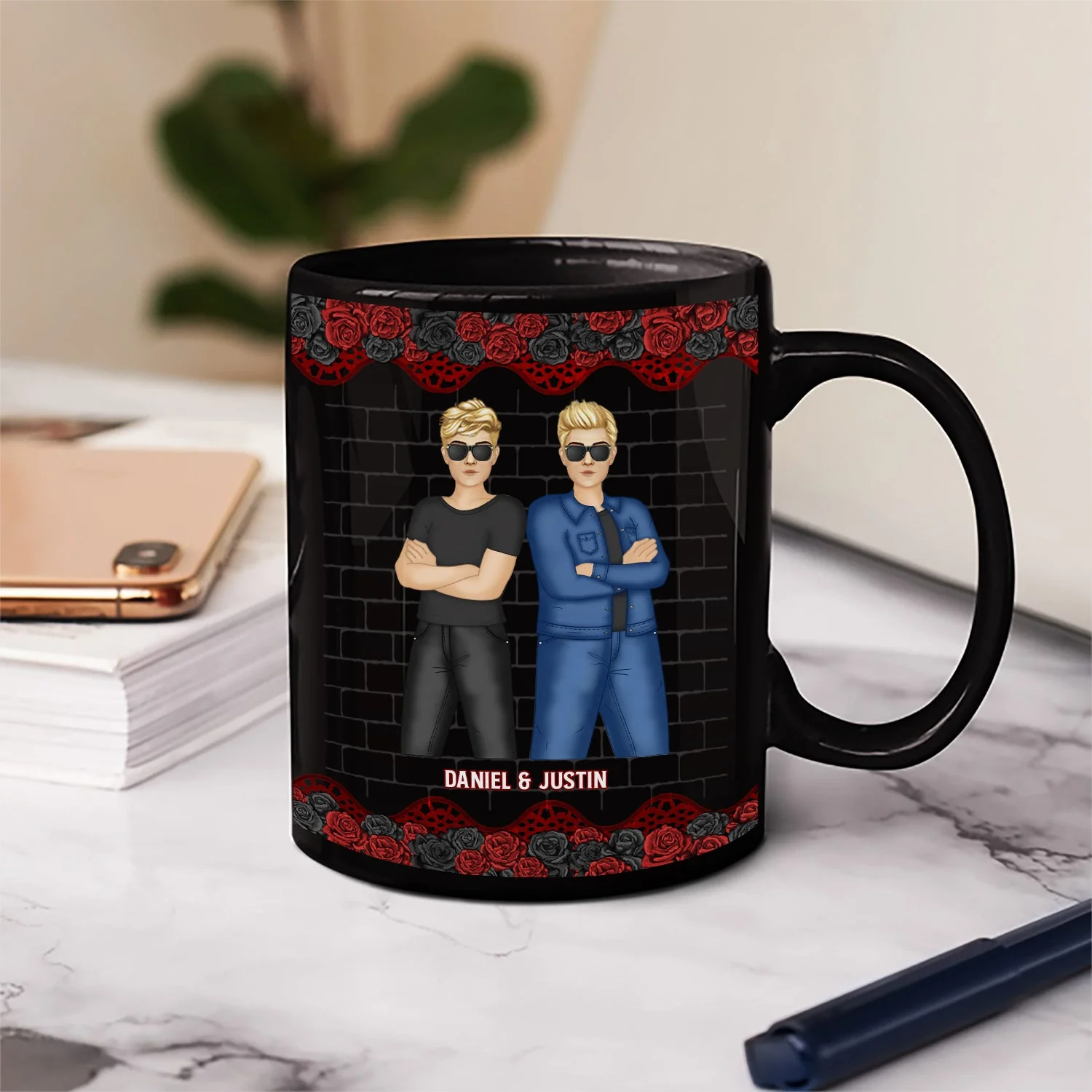 Black Rose Fashion Congrats On Being My Bestie - Gift For Bestie - Personalized Black Mug - Image 3