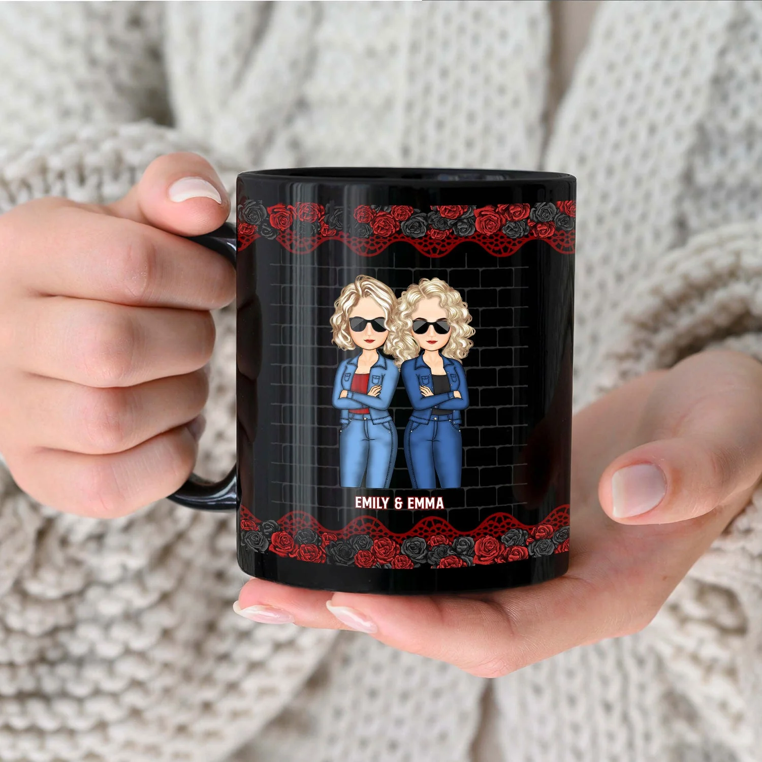 Black Rose Sibling Congrats On Being My Brother - Gift For Sibling - Personalized Black Mug - Image 3