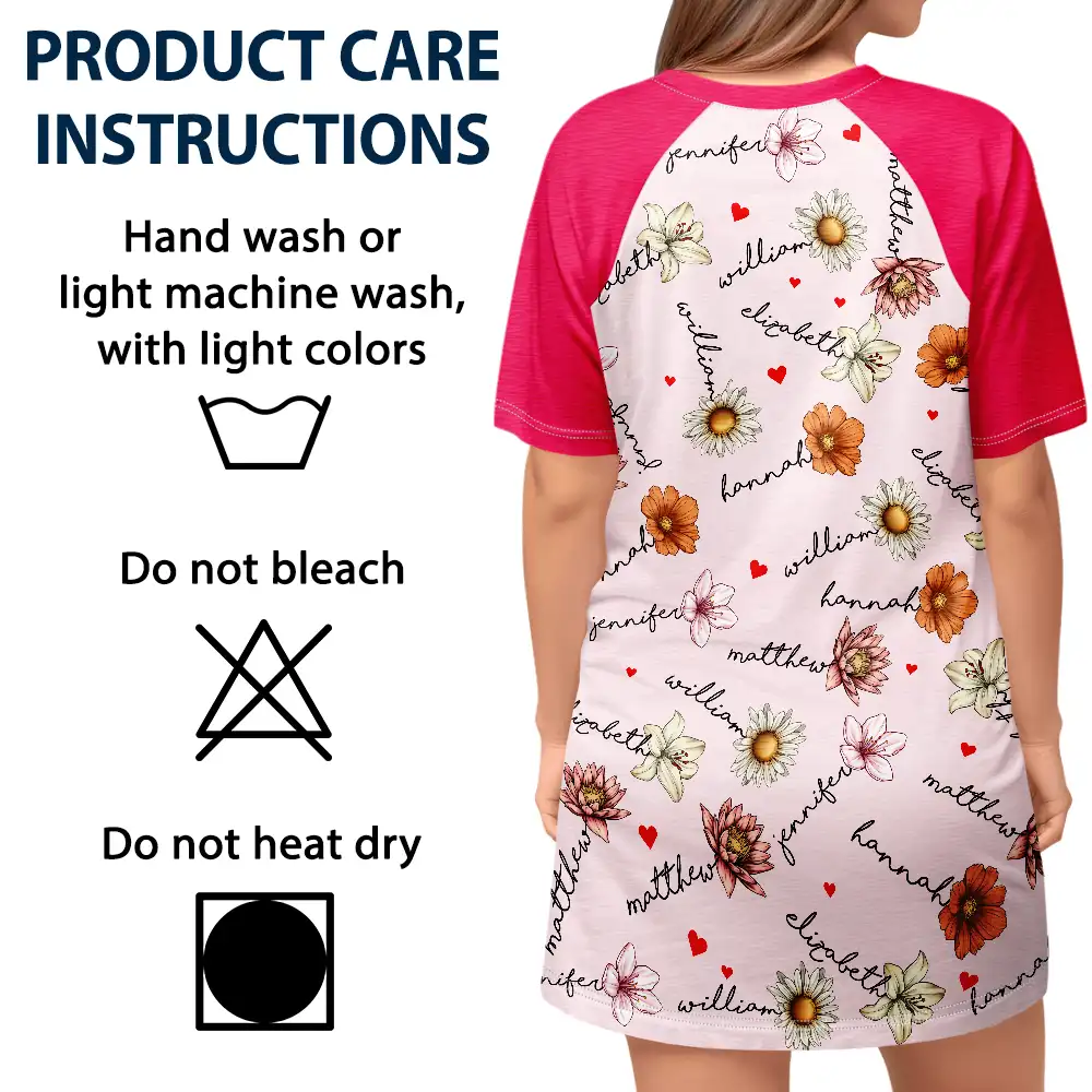 Blessed To Be Called Mom Grandma Nana Birth Month Flowers - Personalized Women's Sleep Tee - Image 5