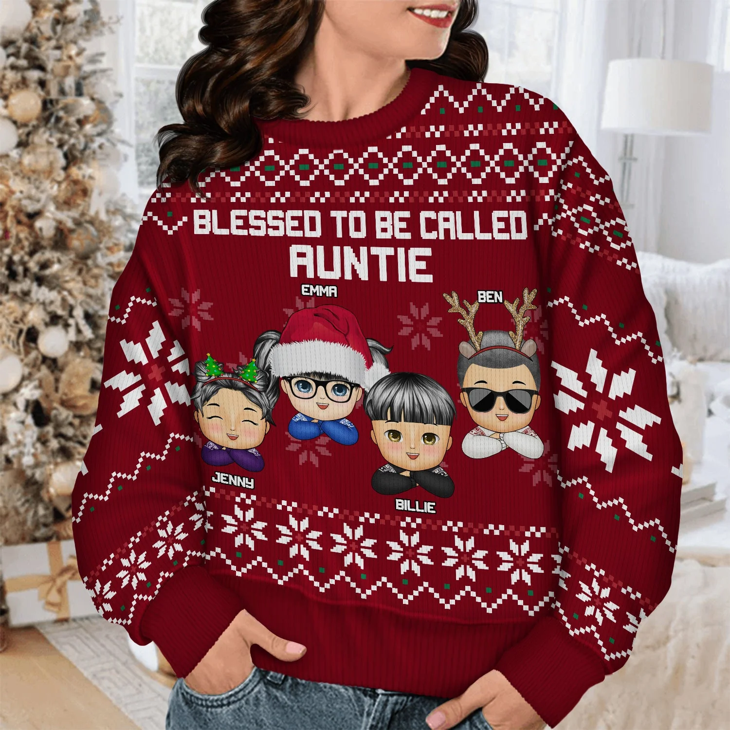 Blessed To Be Called Nana - Christmas, Loving Gift For Mom, Mother, Mama, Grandma, Grandmother - Personalized Unisex Ugly Sweater - Image 4