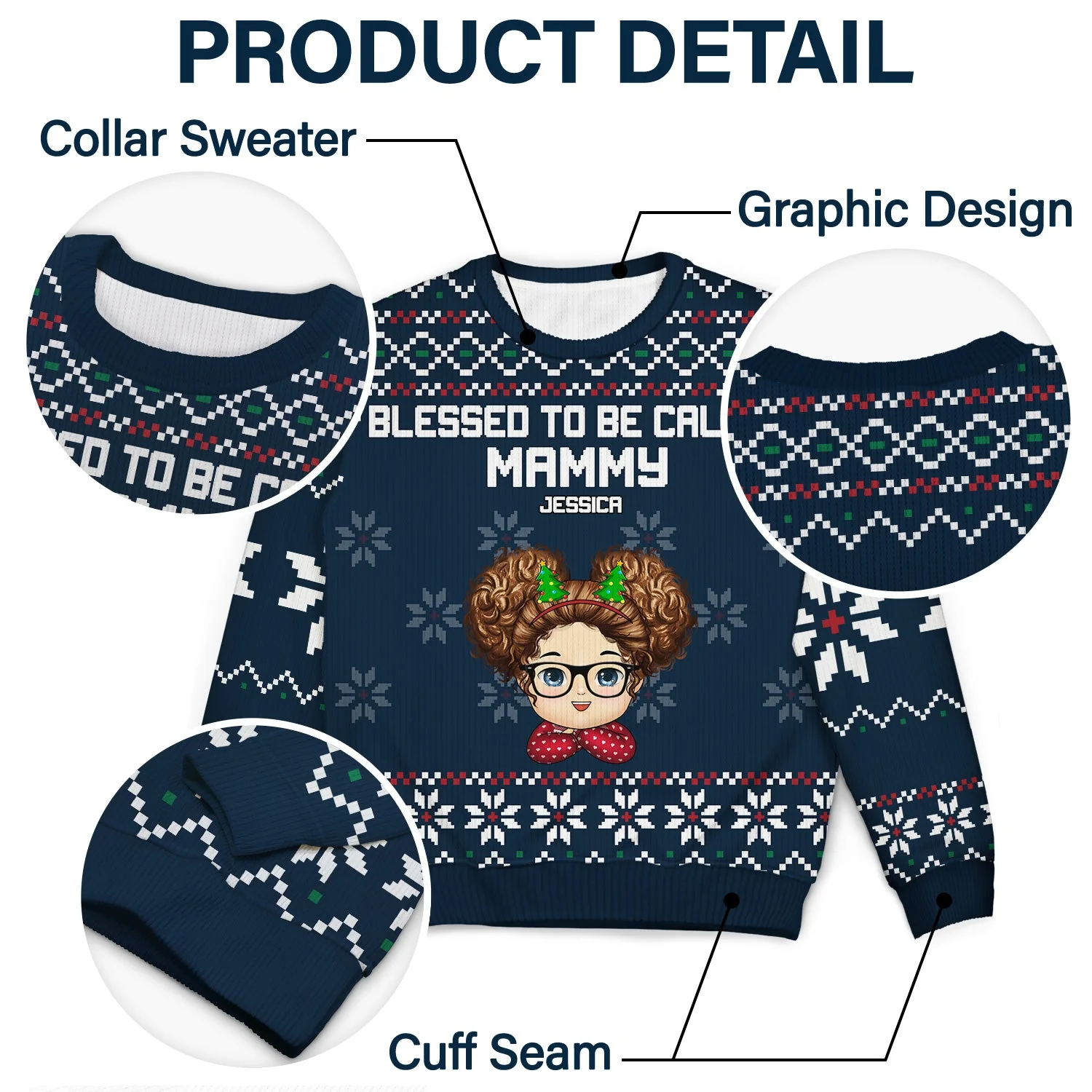 Blessed To Be Called Nana - Christmas, Loving Gift For Mom, Mother, Mama, Grandma, Grandmother - Personalized Unisex Ugly Sweater - Image 6