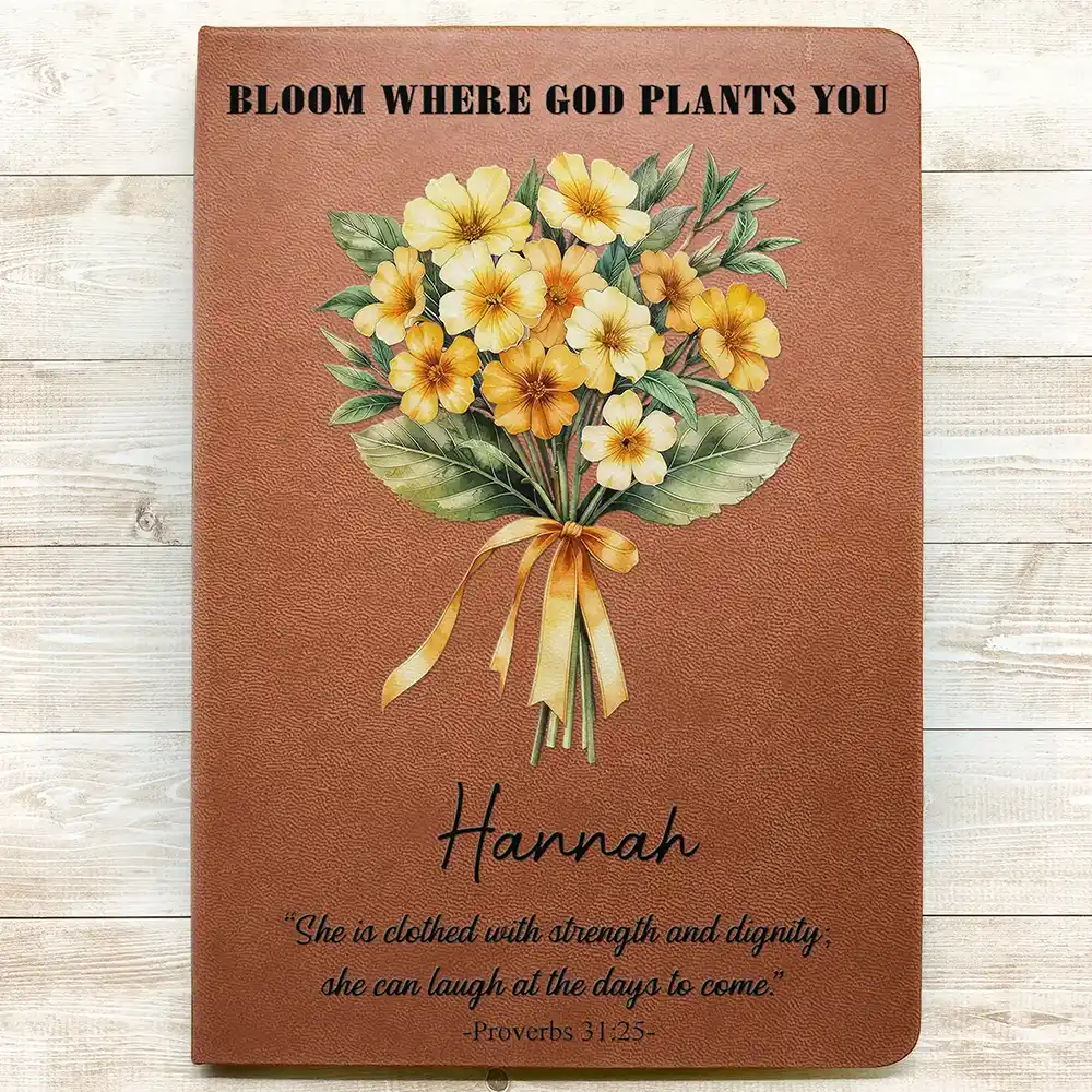 Bloom Where God Plants You - Personalized Leather Journal - Image 3