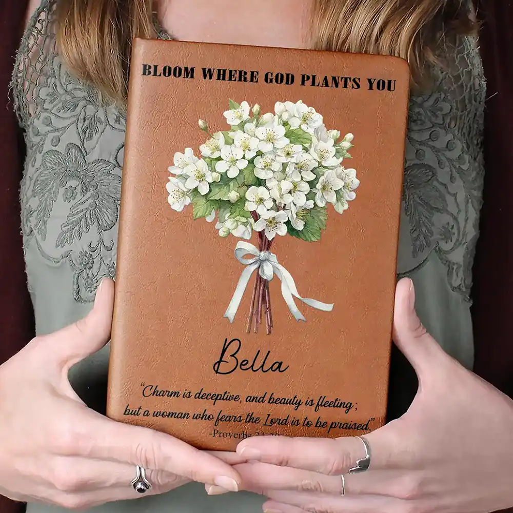 Bloom Where God Plants You - Personalized Leather Journal - Image 4