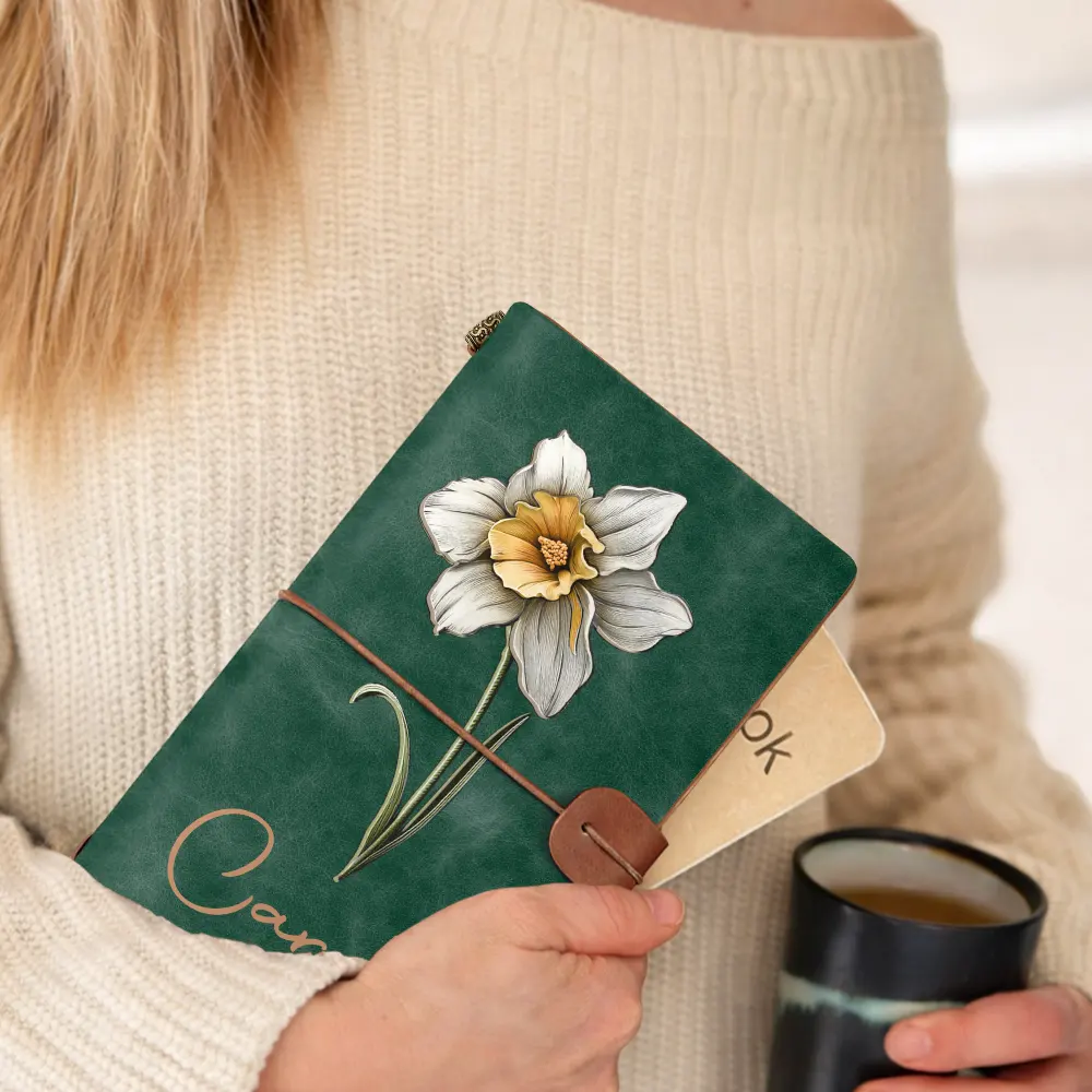 Bloom Where You're Planted Texture Effect Birth Flowers - Personalized Leather Vintage Journal - Image 2