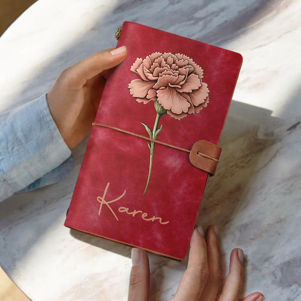 Bloom Where You're Planted Texture Effect Birth Flowers - Personalized Leather Vintage Journal - Image 6