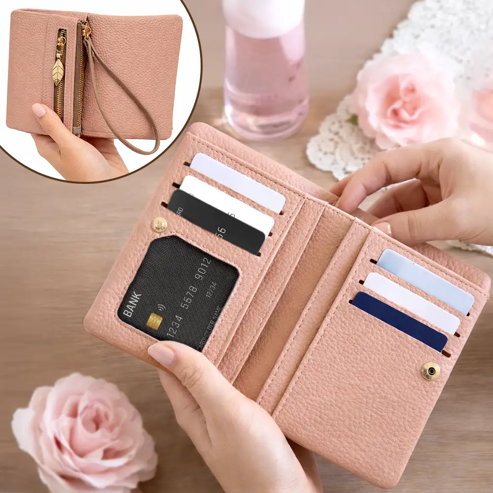 Blooming In Love - Personalized Tri-Fold PU Leather Wristlet Wallet - Image 3