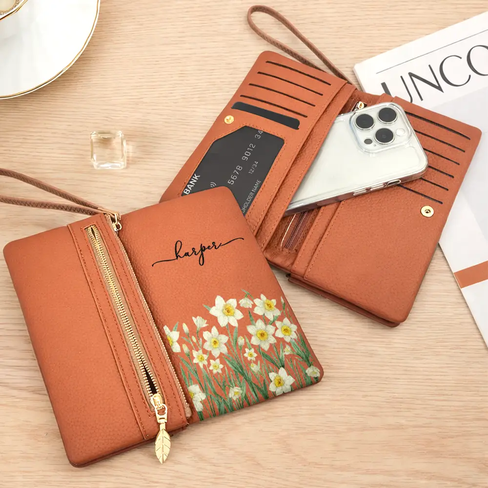 Blooming In Love - Personalized Tri-Fold PU Leather Wristlet Wallet - Image 4