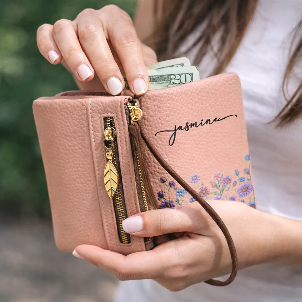 Blooming In Love - Personalized Tri-Fold PU Leather Wristlet Wallet - Image 6