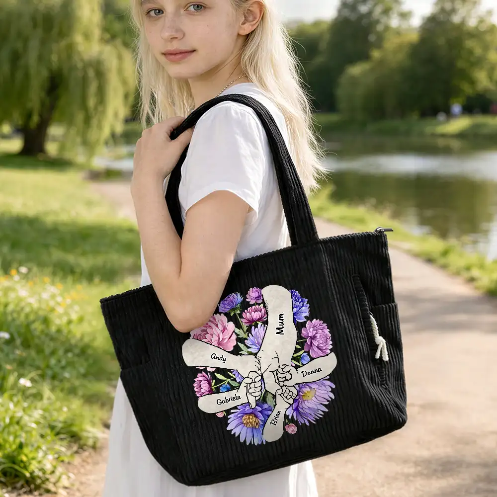 Blooming In Mom's Grandma's Hands - Personalized Corduroy Tote Bag - Image 6