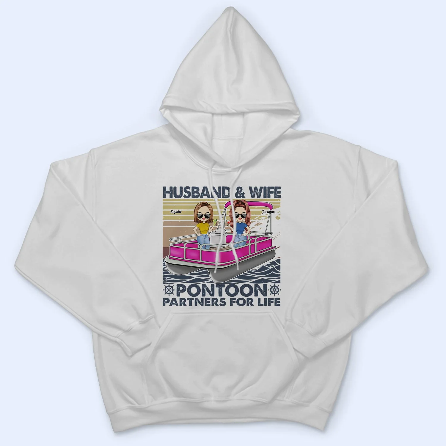 Boating Husband & Wife Pontoon Partners For Life - Traveling, Cruising Gift For Couples, Pontooning Lovers, Lake Lovers, Travelers - Personalized Custom T Shirt - Image 4